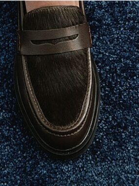 Simons Women's Dark Brown  pony hair leather penny loafers